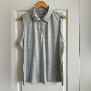 New IZOD GOLF XL Light Gray Heathered Sleeveless Knit Women’s Polo Shirt Top